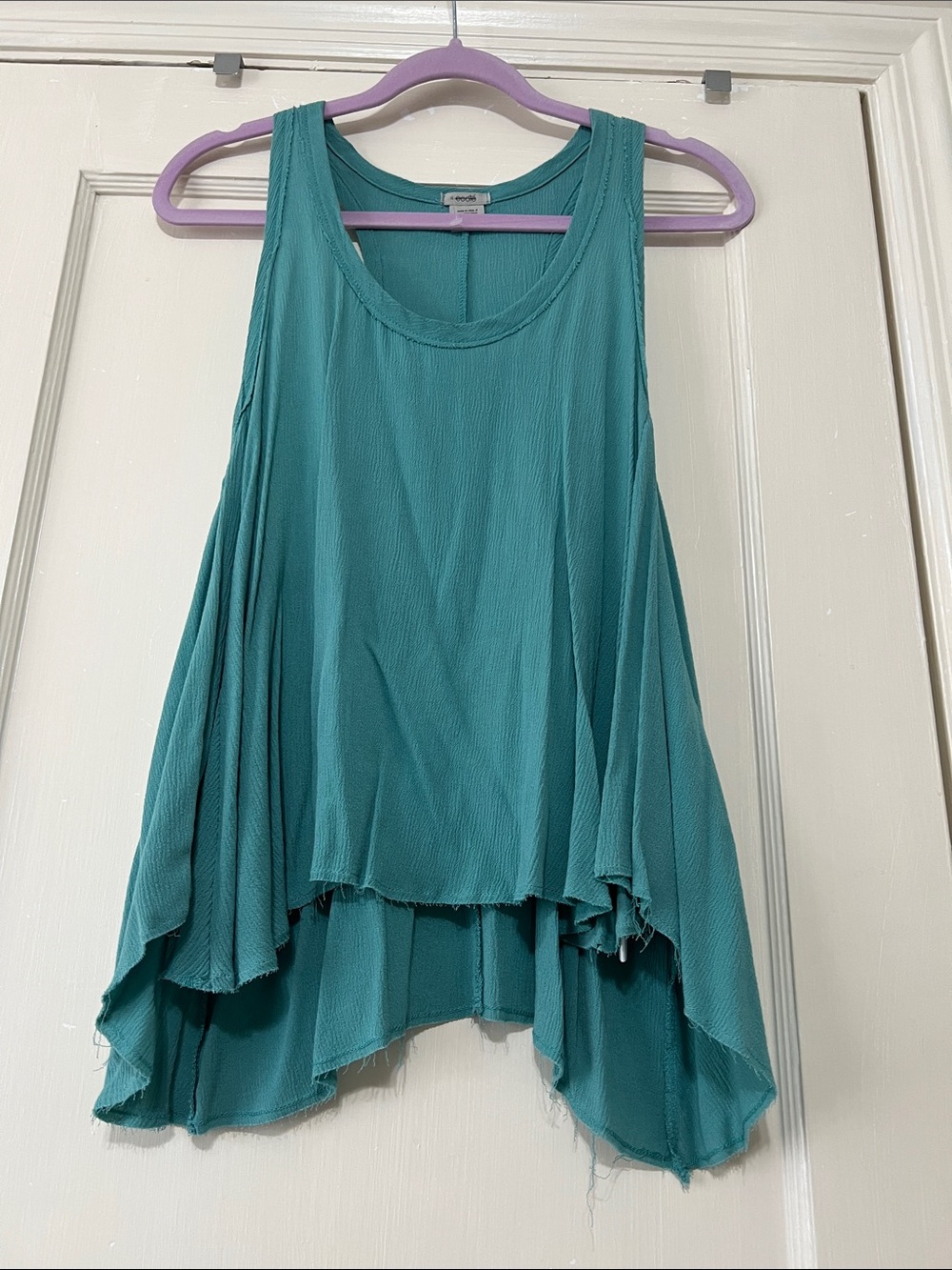 Boho ocote Teal Layered Swing raw hemTank Top -